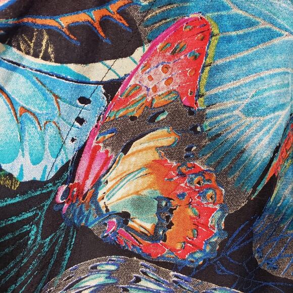 Vintage Chico's silk butterfly print open front blouse w tie accent sleeves sz M - Picture 10 of 10